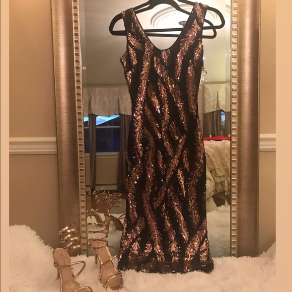 Dress the population sequin midi dress rose black - Picture 5 of 8